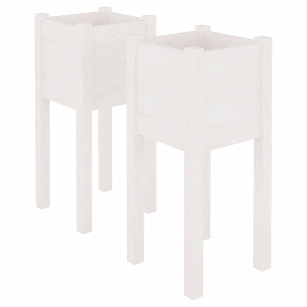 vidaXL Pflanzkübel 2 Stk. Weiß 31x31x70 cm Massivholz Kiefer