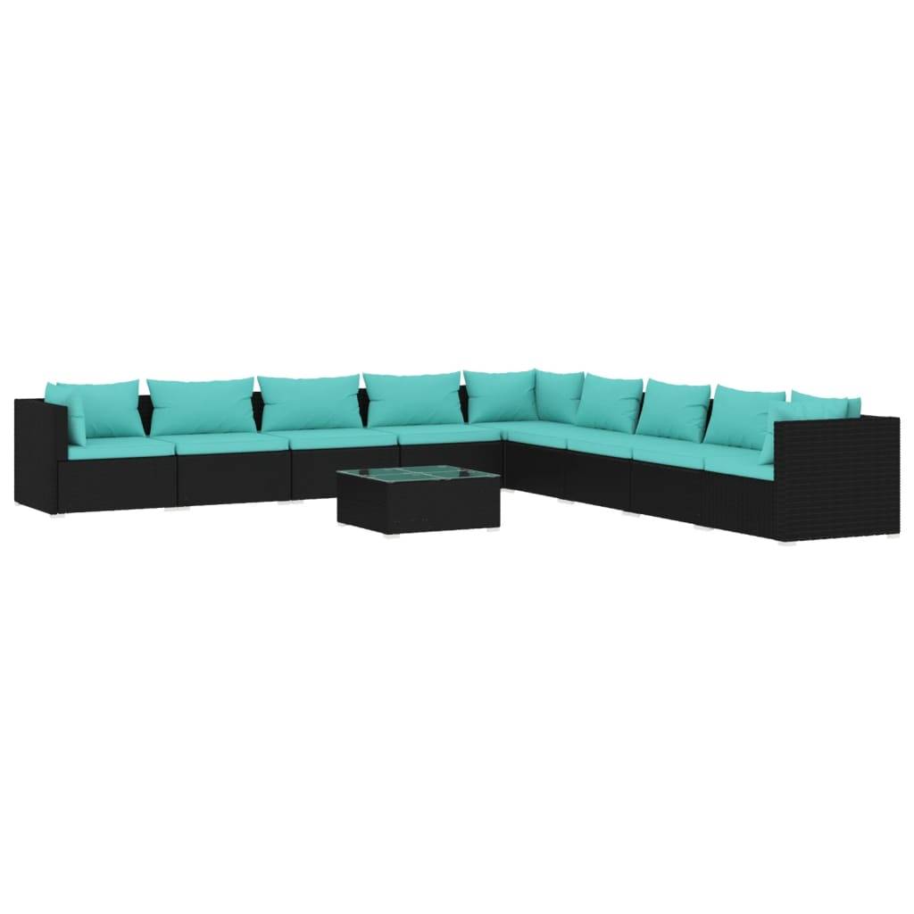 vidaXL 10-tlg. Garten-Lounge-Set mit Kissen Poly Rattan Schwarz