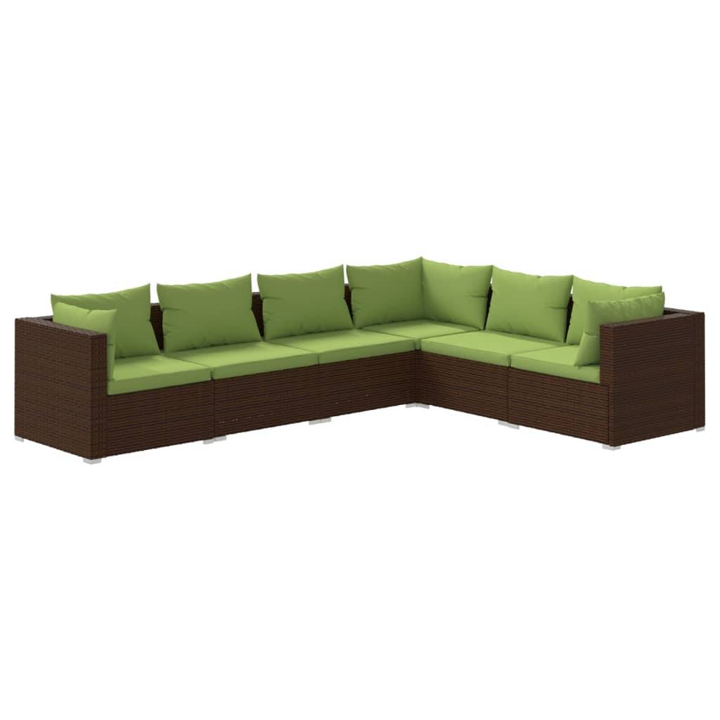 vidaXL 6-tlg. Garten-Lounge-Set mit Auflagen Poly Rattan Braun