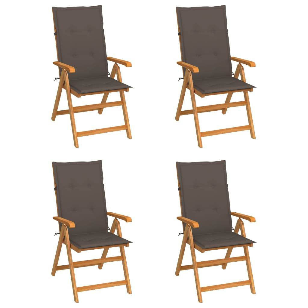 vidaXL Gartenstühle 4 Stk. mit Taupe Kissen Massivholz Teak
