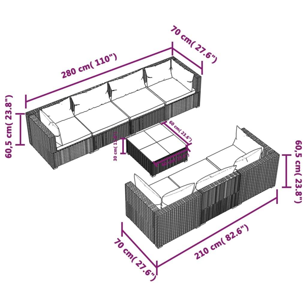 vidaXL 8-tlg. Garten-Lounge-Set mit Kissen Poly Rattan Schwarz