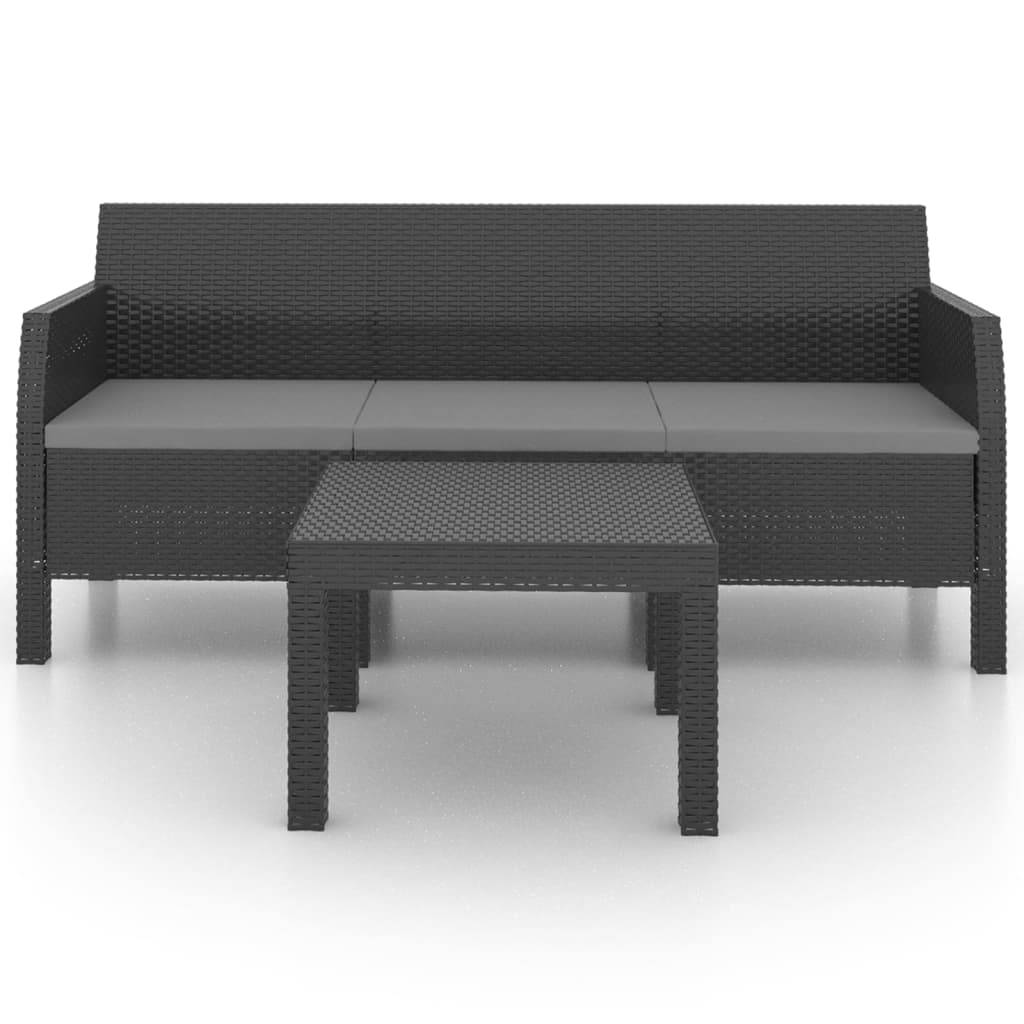 vidaXL 2-tlg. Garten-Lounge-Set mit Kissen PP Rattan Anthrazit
