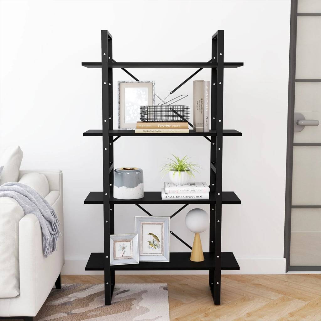 vidaXL Bücherregal 4 Böden Schwarz 80x30x140 cm Massivholz Kiefer
