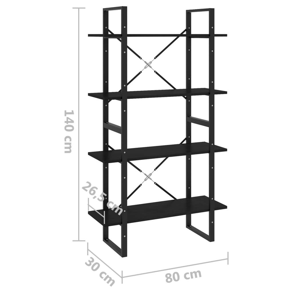 vidaXL Bücherregal 4 Böden Schwarz 80x30x140 cm Massivholz Kiefer
