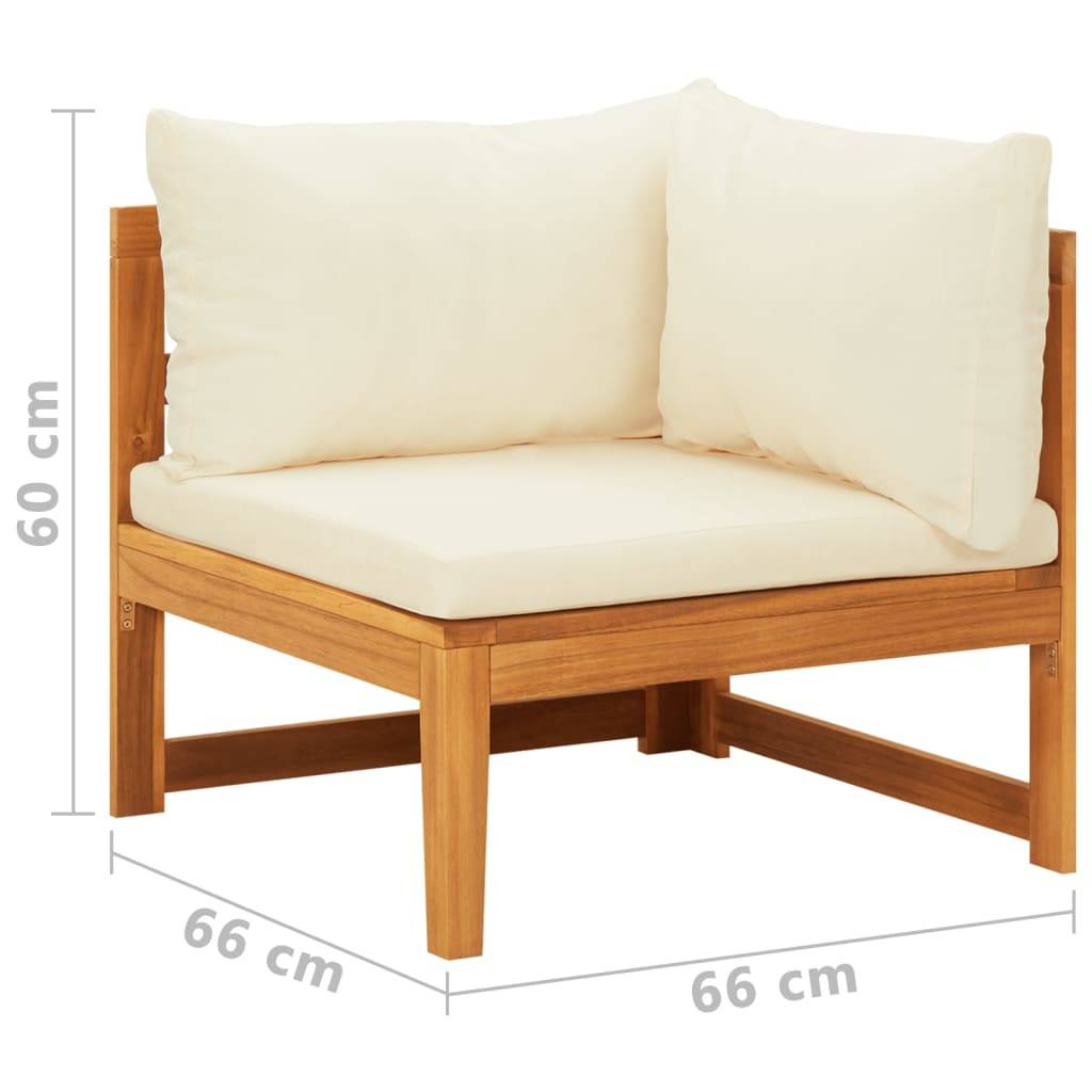 vidaXL Ecksofa mit Cremeweißen Kissen Massivholz Akazie