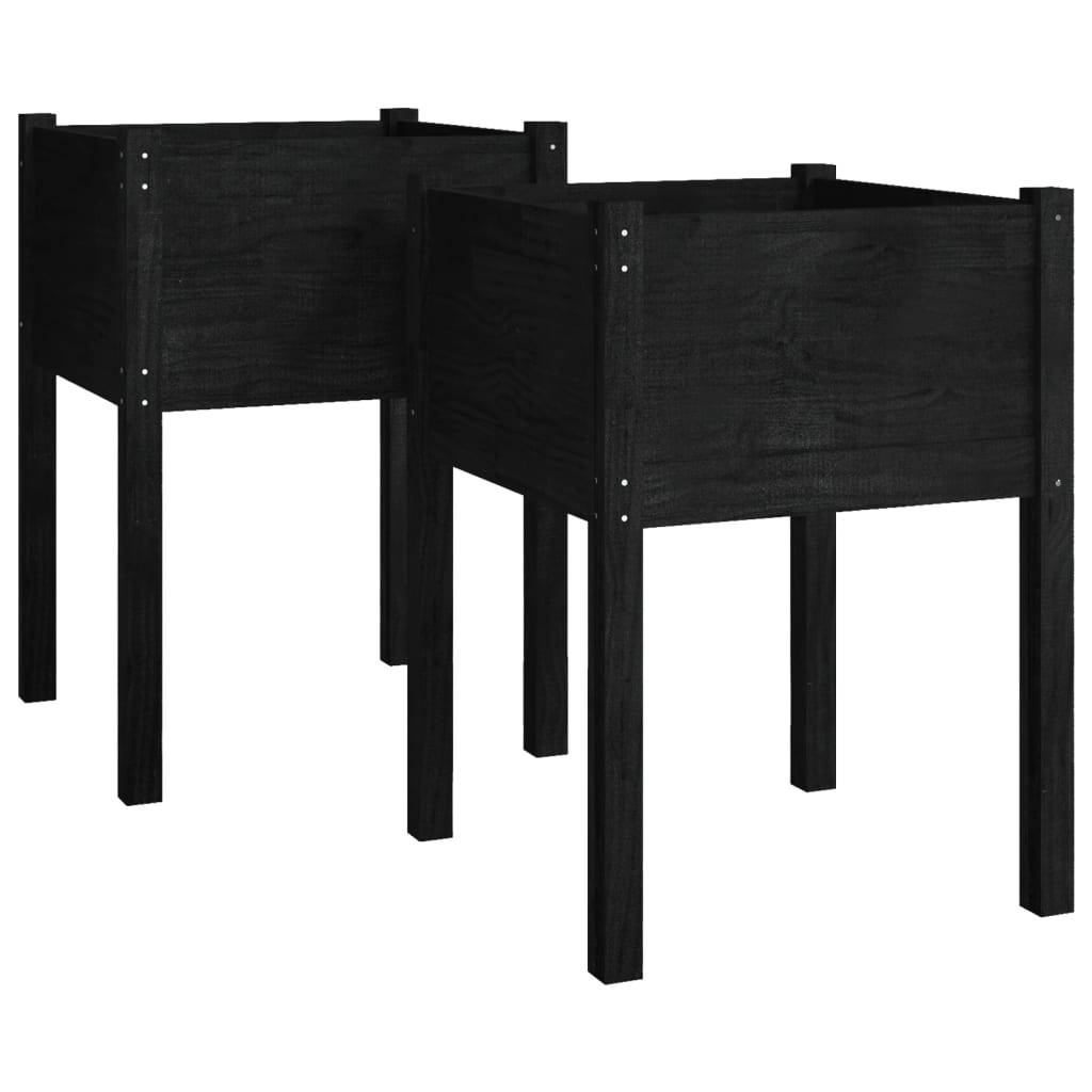 vidaXL Pflanzkübel 2 Stk. Schwarz 50x50x70 cm Massivholz Kiefer