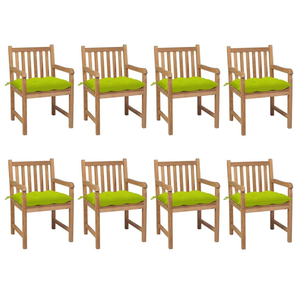 vidaXL Gartenstühle 8 Stk. mit Hellgrünen Kissen Massivholz Teak