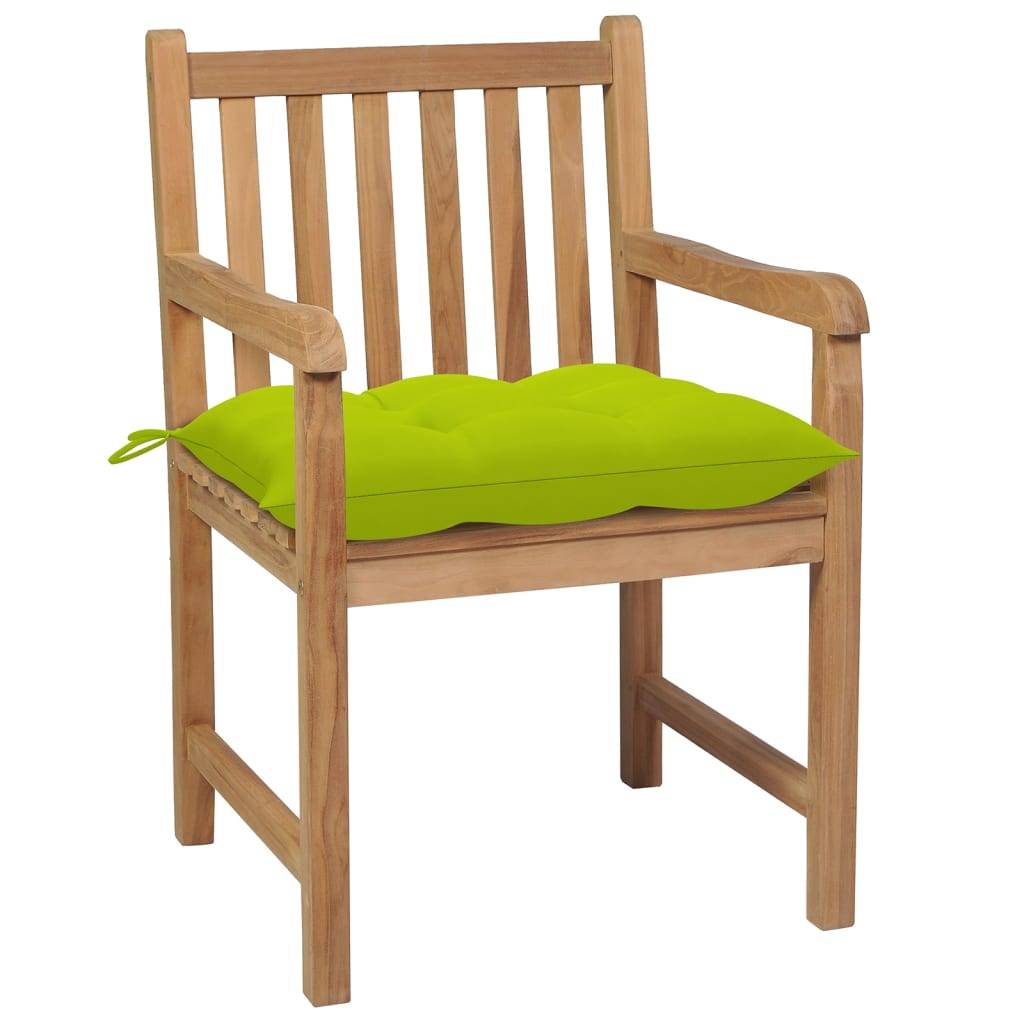 vidaXL Gartenstühle 4 Stk. mit Hellgrünen Kissen Massivholz Teak