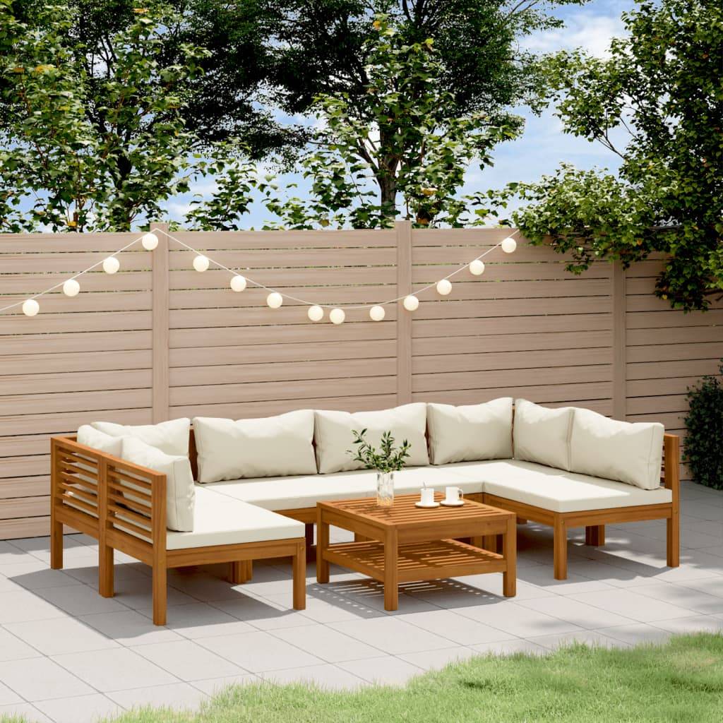 vidaXL 7-tlg. Garten-Lounge-Set mit Creme Kissen Massivholz Akazie
