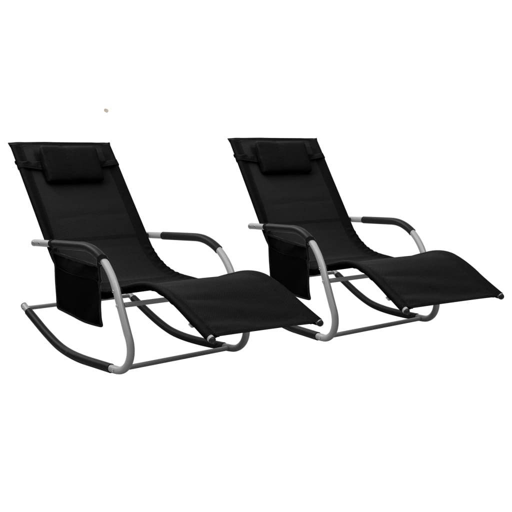 vidaXL Sonnenliegen 2 Stk. Textilene Schwarz und Grau