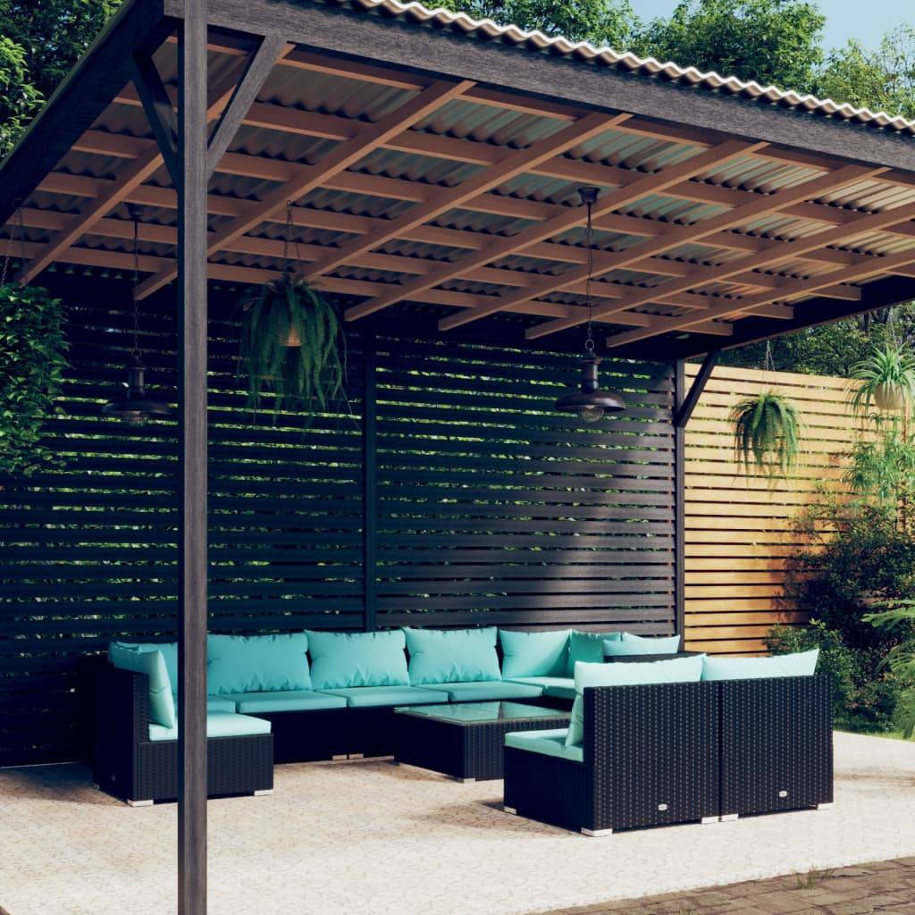 vidaXL 10-tlg. Garten-Lounge-Set mit Kissen Poly Rattan Schwarz