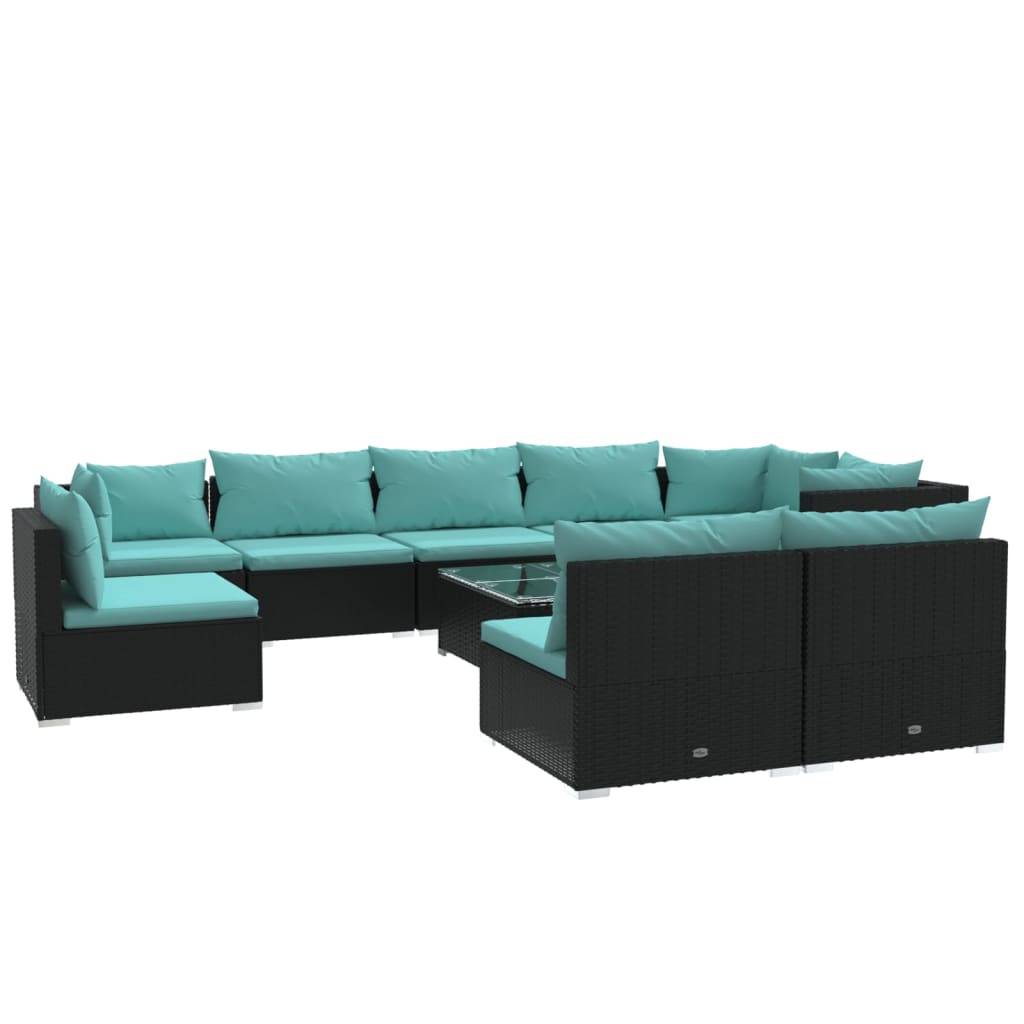 vidaXL 10-tlg. Garten-Lounge-Set mit Kissen Poly Rattan Schwarz