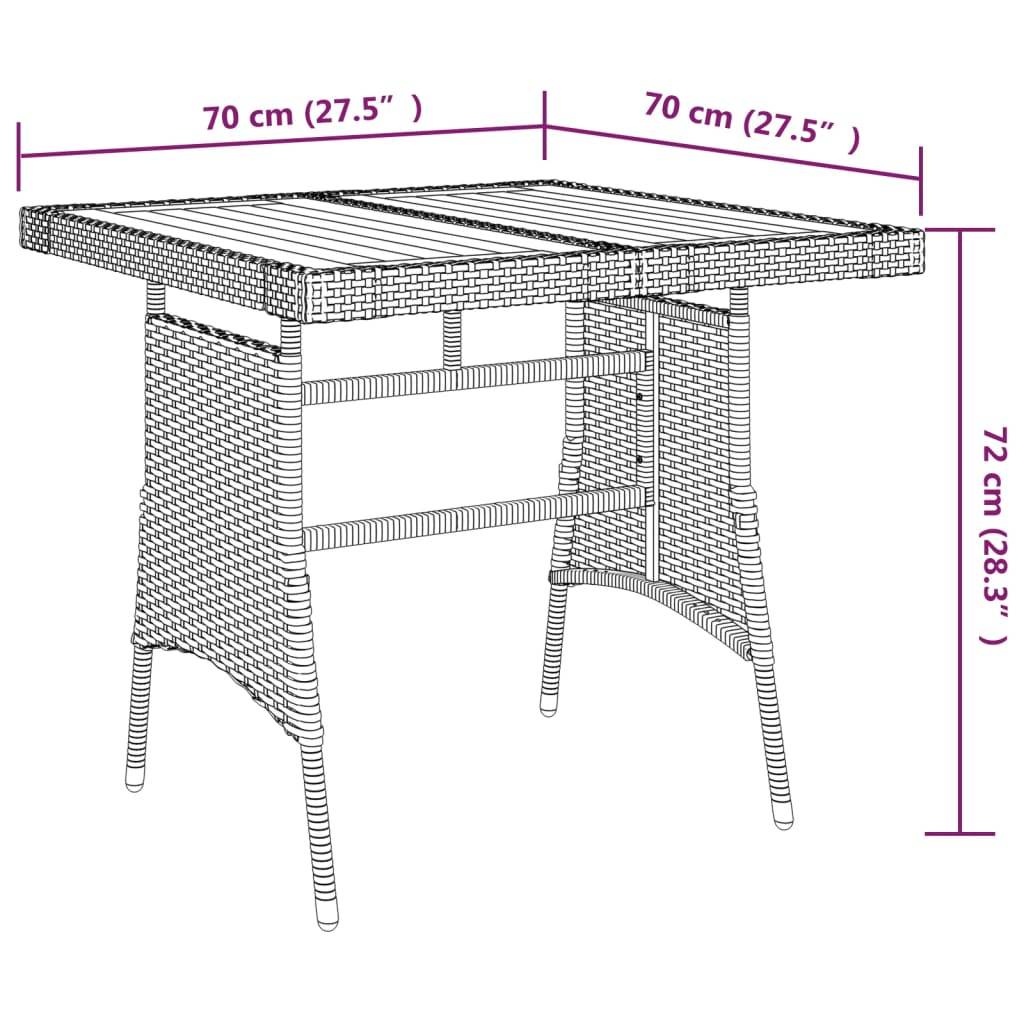vidaXL Gartentisch Schwarz 70x70x72 cm Poly Rattan & Massivholz Akazie