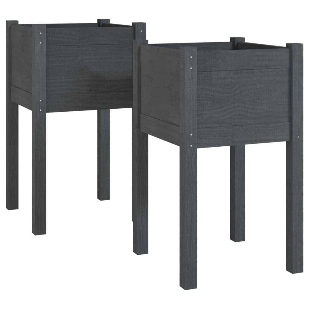 vidaXL Pflanzkübel 2 Stk. Grau 40x40x70 cm Massivholz Kiefer