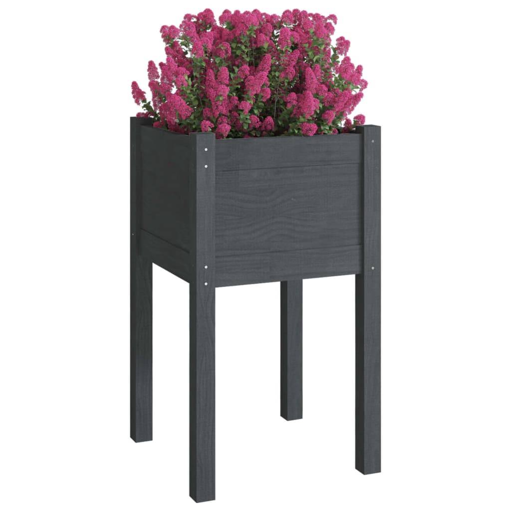 vidaXL Pflanzkübel 2 Stk. Grau 40x40x70 cm Massivholz Kiefer