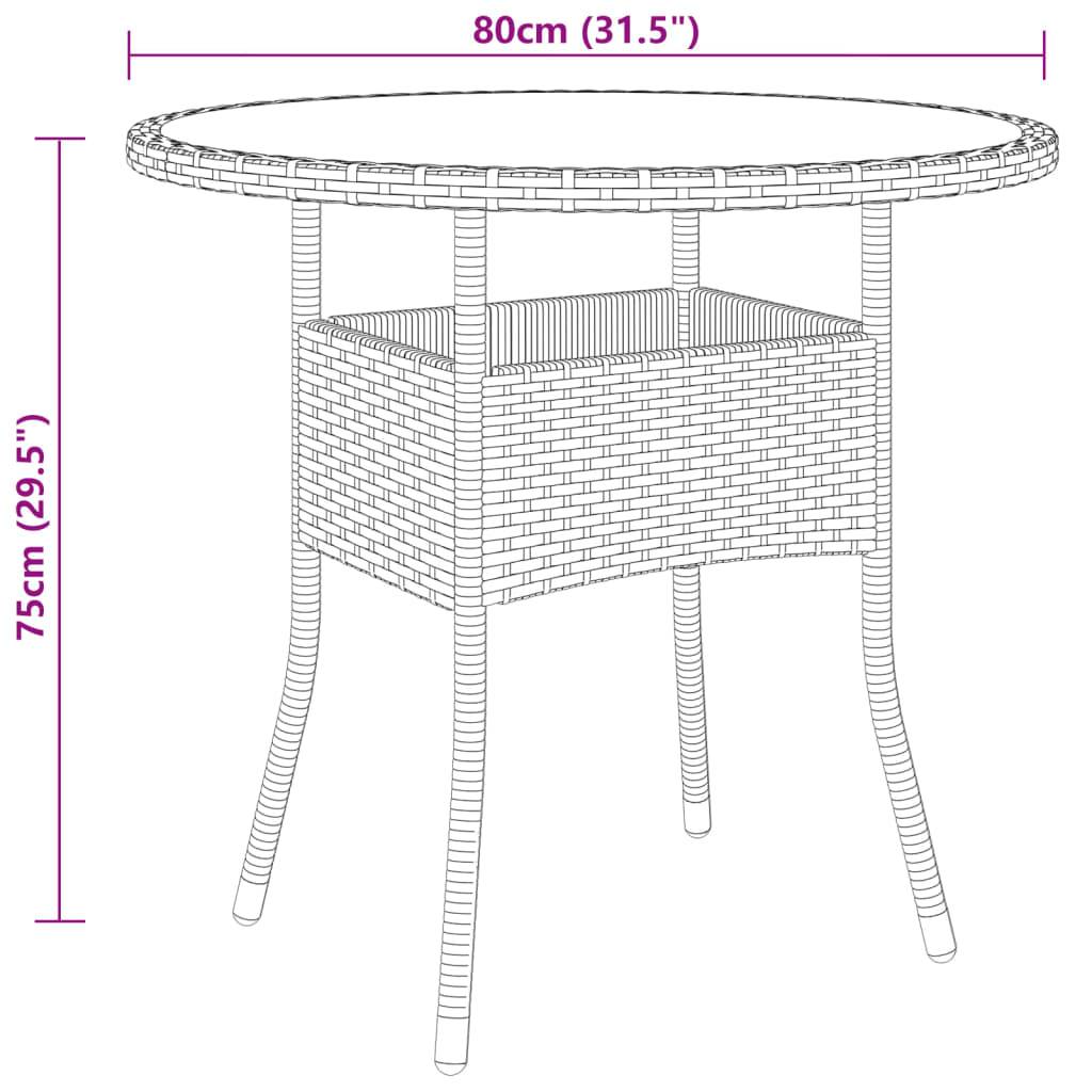 vidaXL Gartentisch Ø80x75 cm Hartglas und Poly Rattan Beige