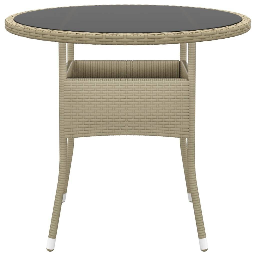 vidaXL Gartentisch Ø80x75 cm Hartglas und Poly Rattan Beige