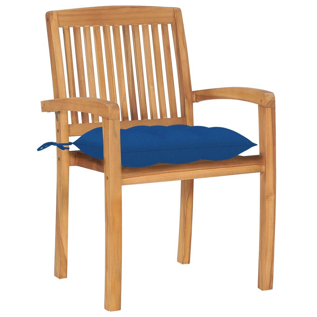 vidaXL Gartenstühle 2 Stk. mit Blauen Kissen Massivholz Teak