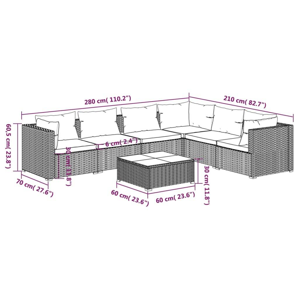 vidaXL 7-tlg. Garten-Lounge-Set mit Kissen Poly Rattan Schwarz