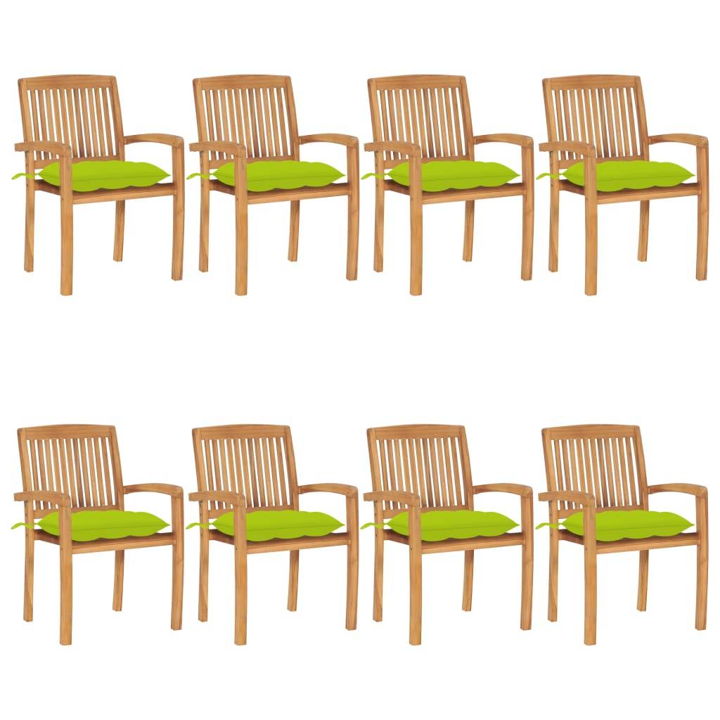 vidaXL Stapelbare Gartenstühle mit Kissen 8 Stk. Massivholz Teak