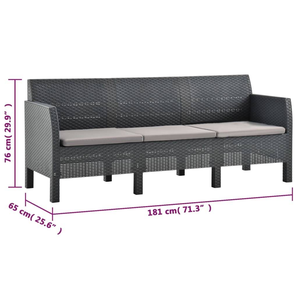 vidaXL 2-tlg. Garten-Lounge-Set mit Kissen PP Rattan Anthrazit