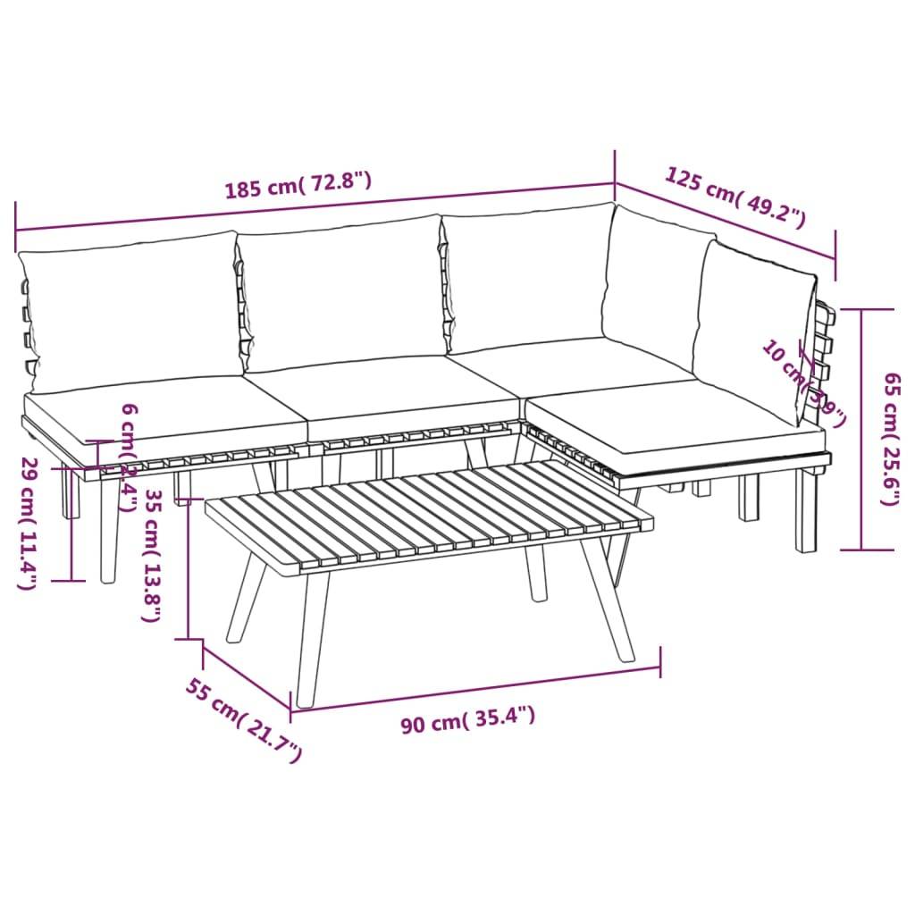 vidaXL 5-tlg. Garten-Lounge-Set mit Kissen Massivholz Akazie