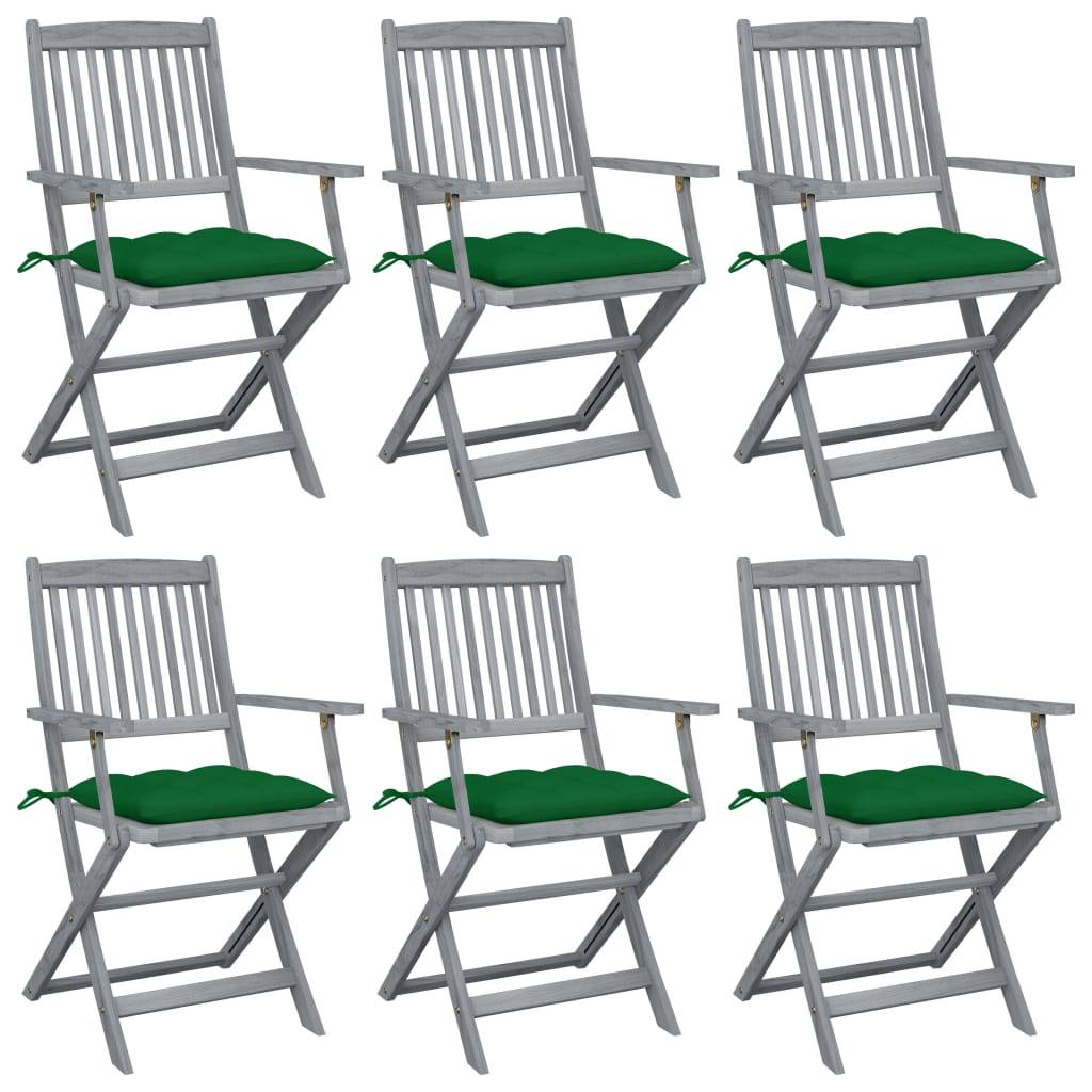 vidaXL Klappbare Gartenstühle 6 Stk. mit Kissen Massivholz Akazie