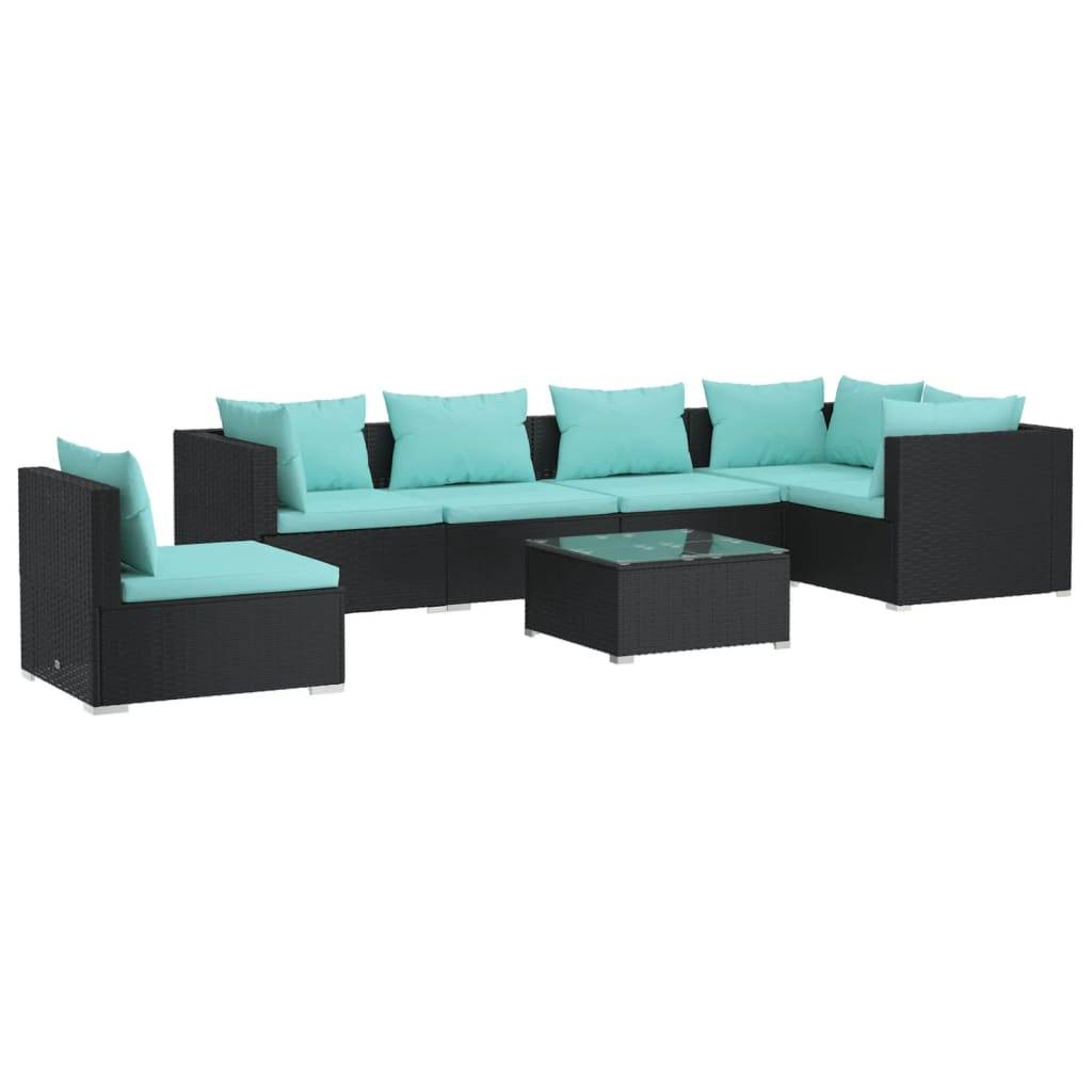 vidaXL 7-tlg. Garten-Lounge-Set mit Kissen Poly Rattan Schwarz