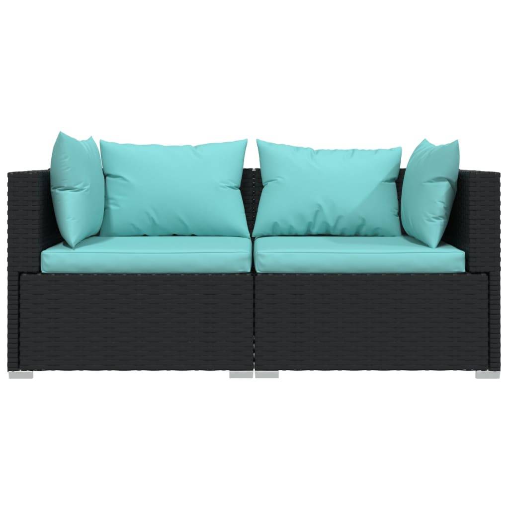 vidaXL 3-tlg. Garten-Lounge-Set mit Kissen Schwarz Poly Rattan
