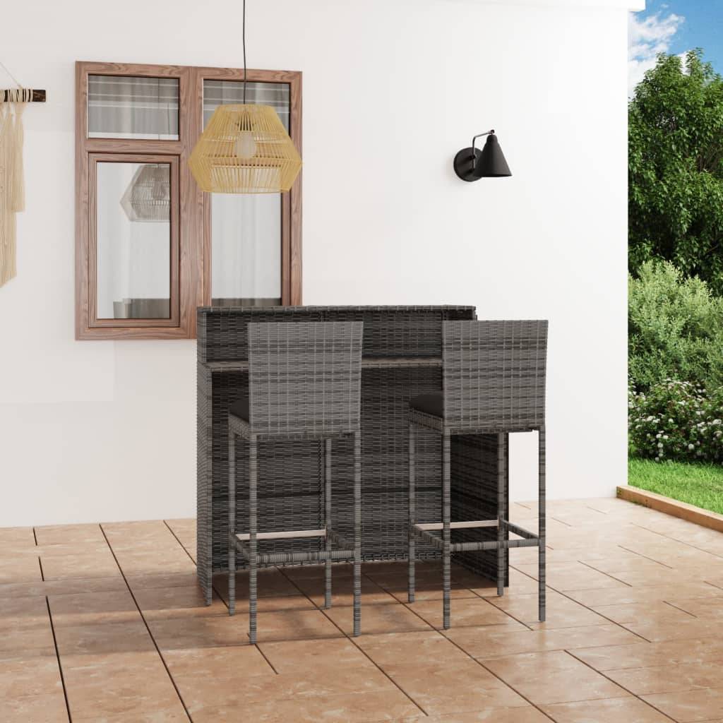 vidaXL 3-tlg. Gartenbar-Set mit Kissen Grau