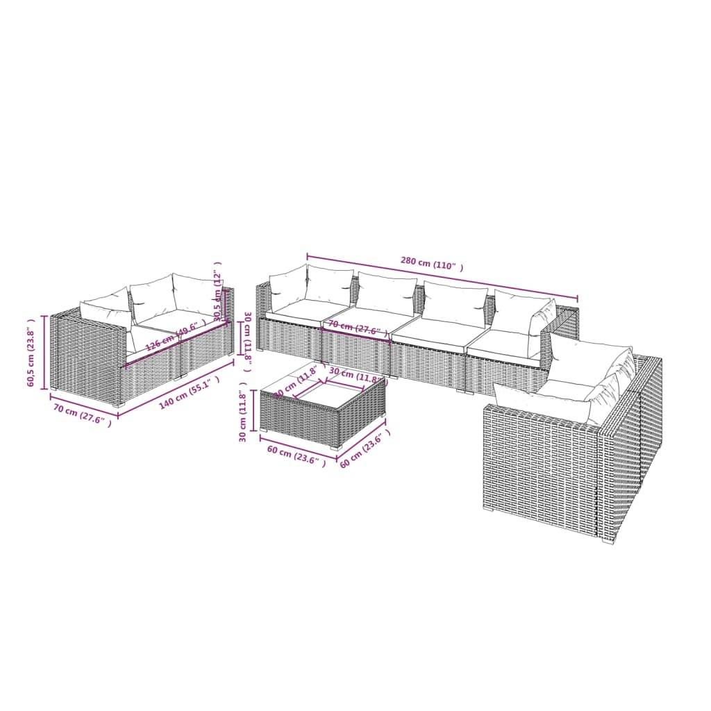 vidaXL 9-tlg. Garten-Lounge-Set mit Kissen Poly Rattan Schwarz