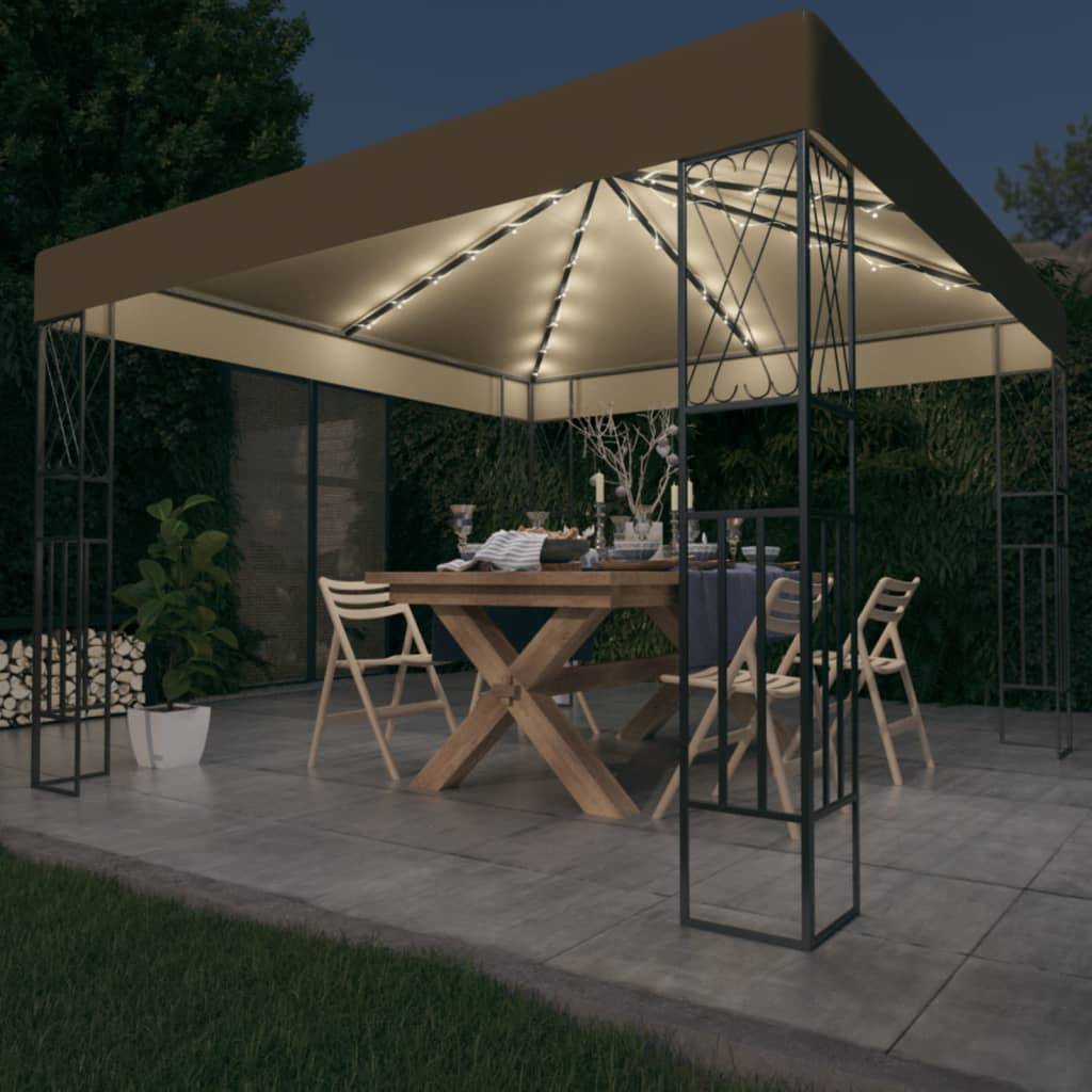 vidaXL Pavillon mit LED-Lichterkette 3x3 m Taupe Stoff