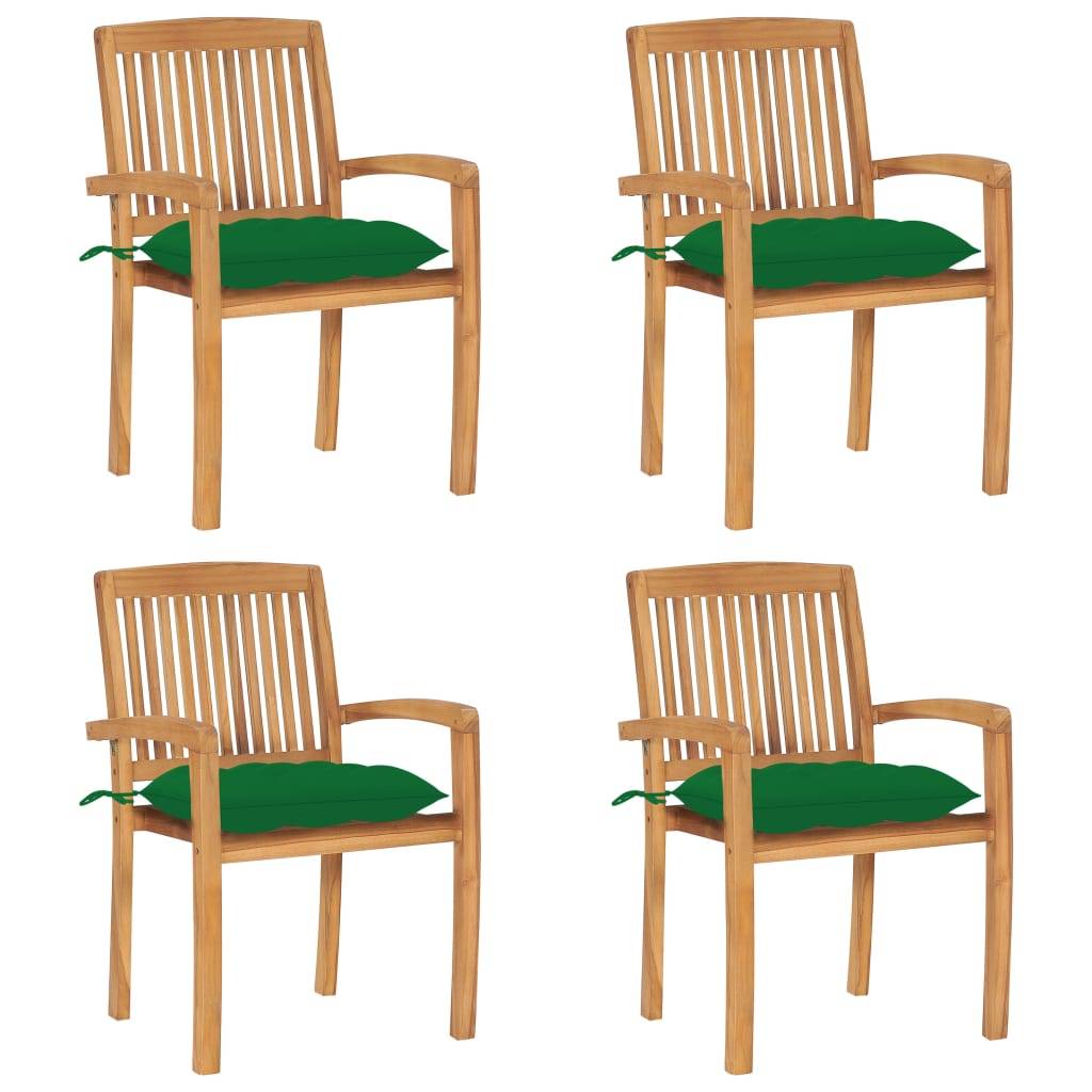 vidaXL Stapelbare Gartenstühle mit Kissen 4 Stk. Massivholz Teak