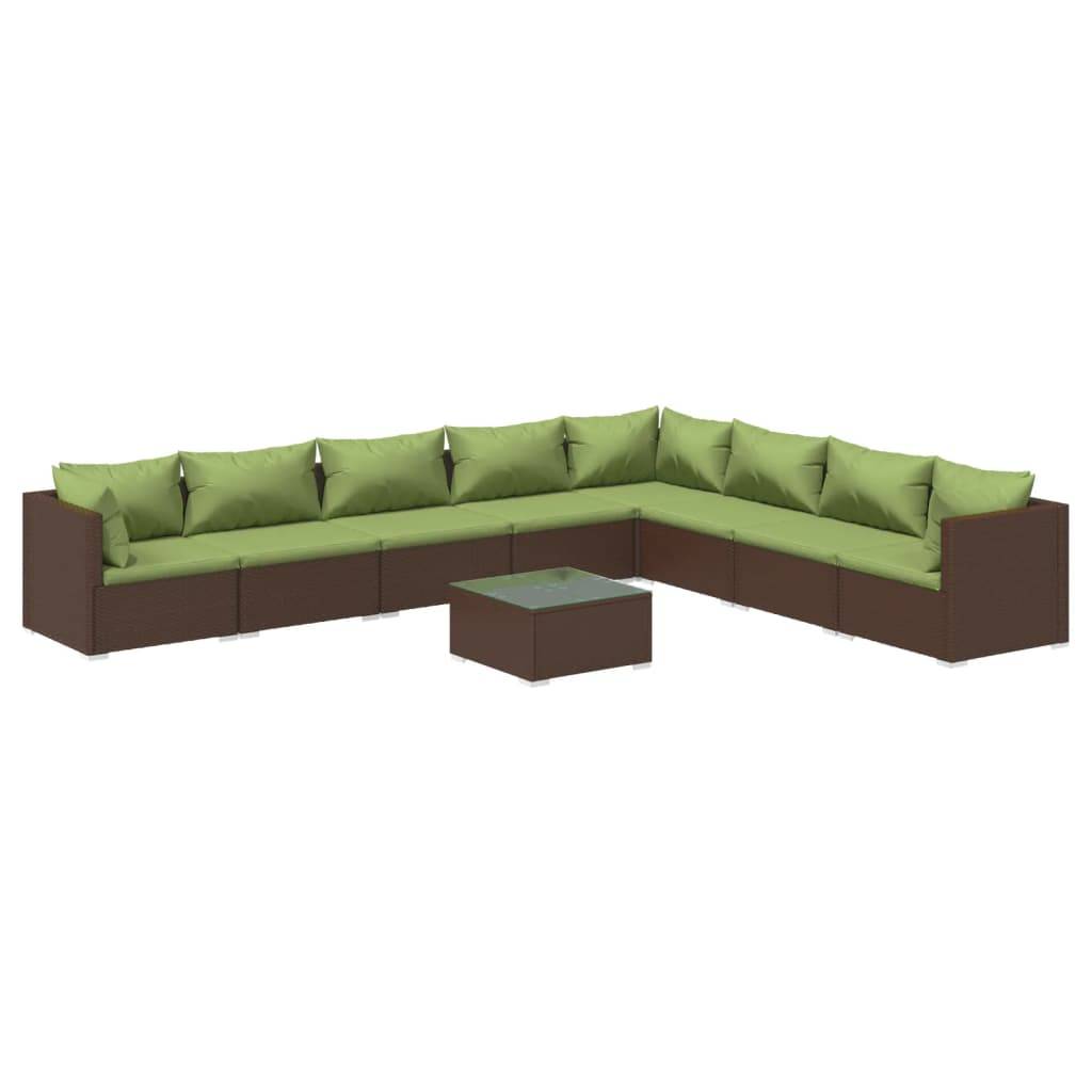 vidaXL 9-tlg. Garten-Lounge-Set mit Kissen Poly Rattan Braun