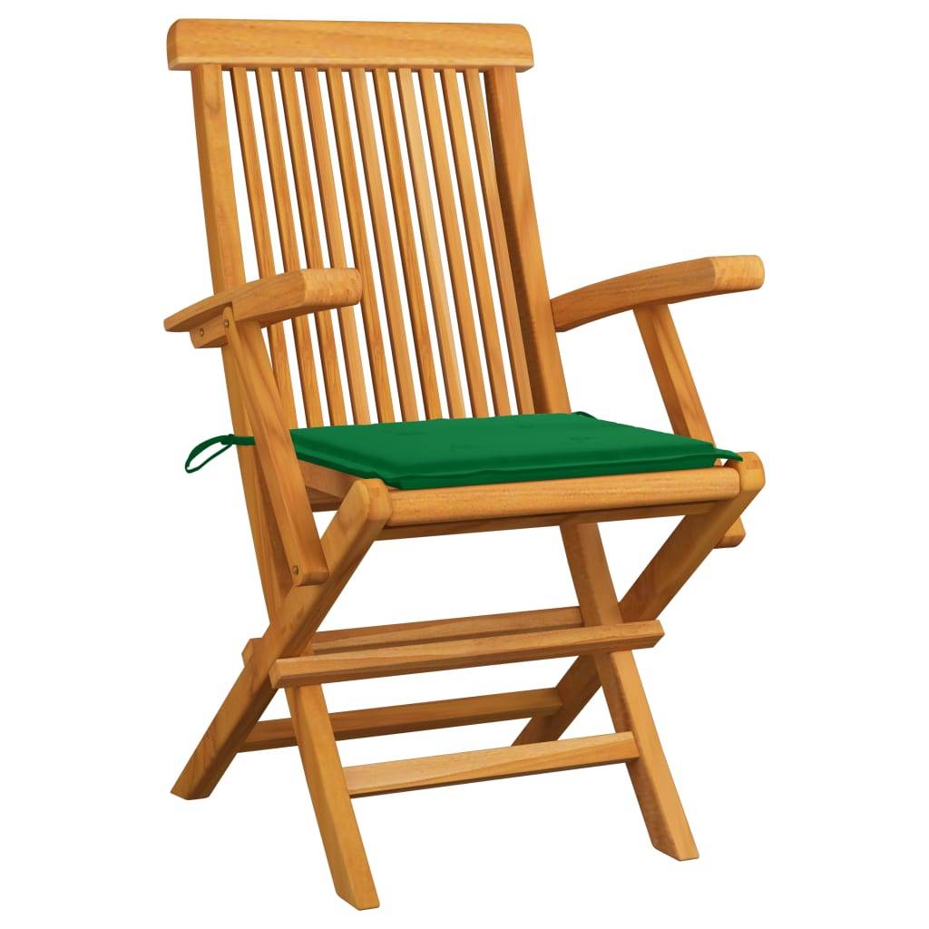 vidaXL Gartenstühle mit Grünen Kissen 6 Stk. Massivholz Teak