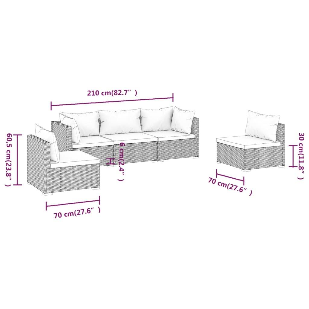 vidaXL 5-tlg. Garten-Lounge-Set mit Kissen Poly Rattan Schwarz