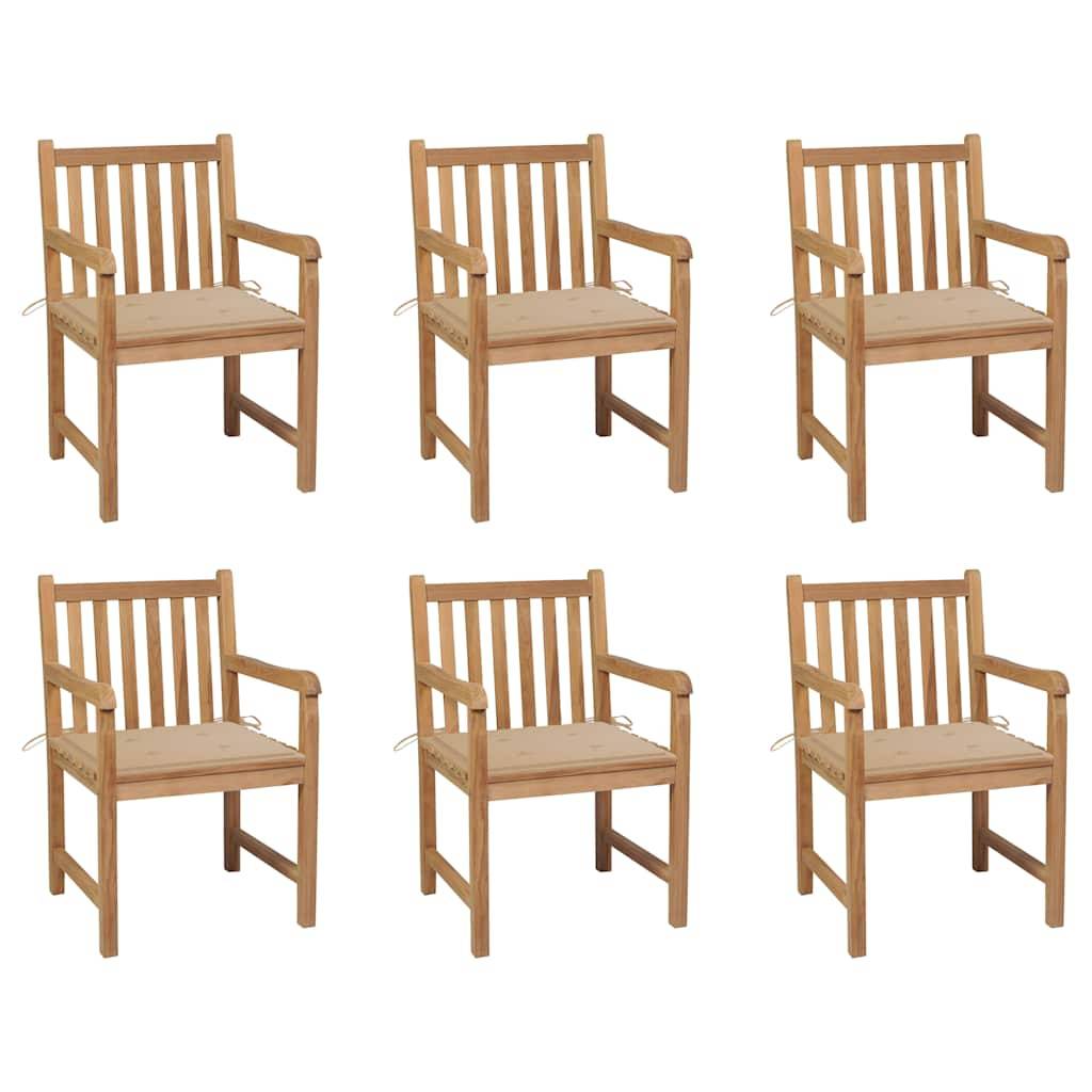 vidaXL Gartenstühle 6 Stk. mit Beigen Kissen Massivholz Teak