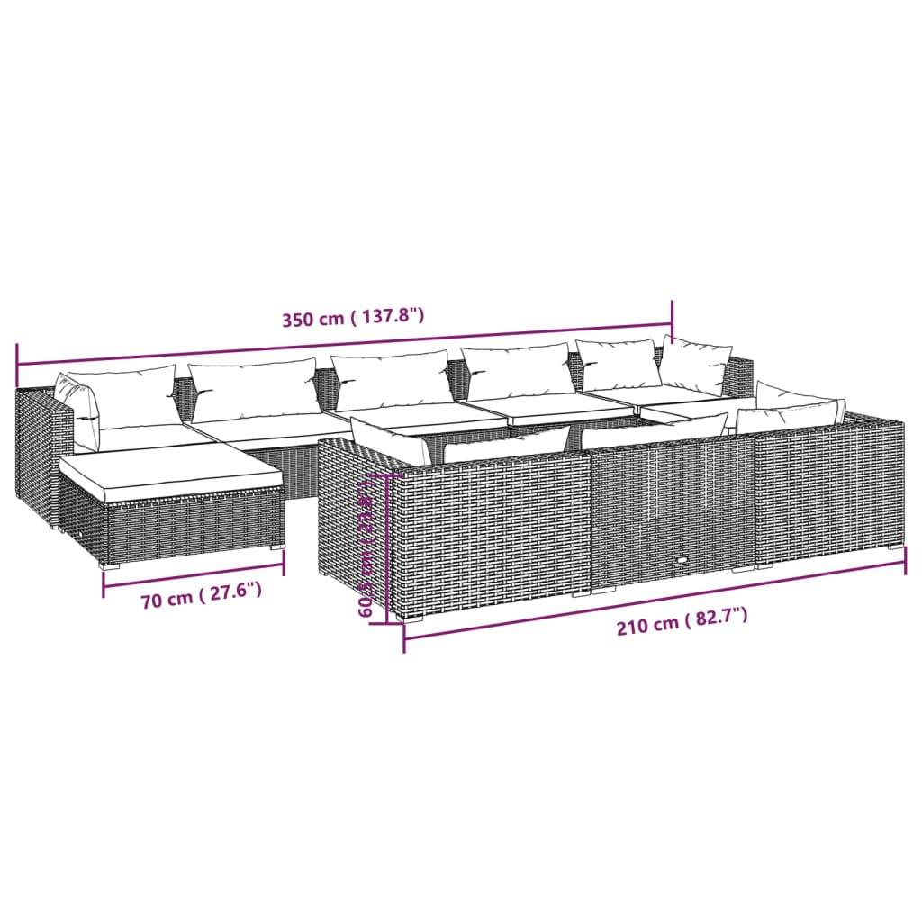 vidaXL 10-tlg. Garten-Lounge-Set mit Kissen Braun Poly Rattan