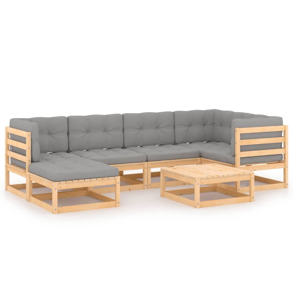 vidaXL 7-tlg. Garten-Lounge-Set mit Kissen Massivholz Kiefer