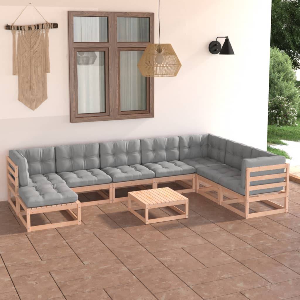 vidaXL 9-tlg. Garten-Lounge-Set mit Kissen Massivholz Kiefer