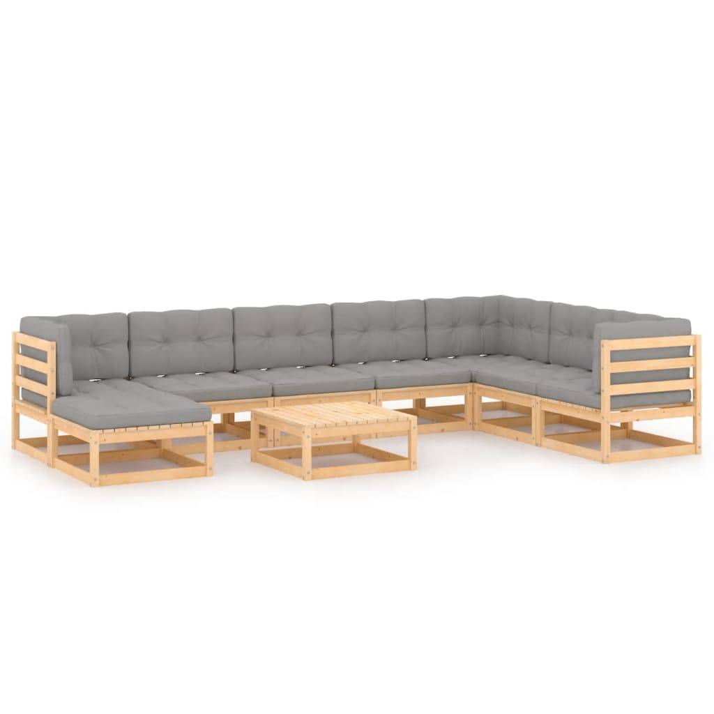 vidaXL 9-tlg. Garten-Lounge-Set mit Kissen Massivholz Kiefer