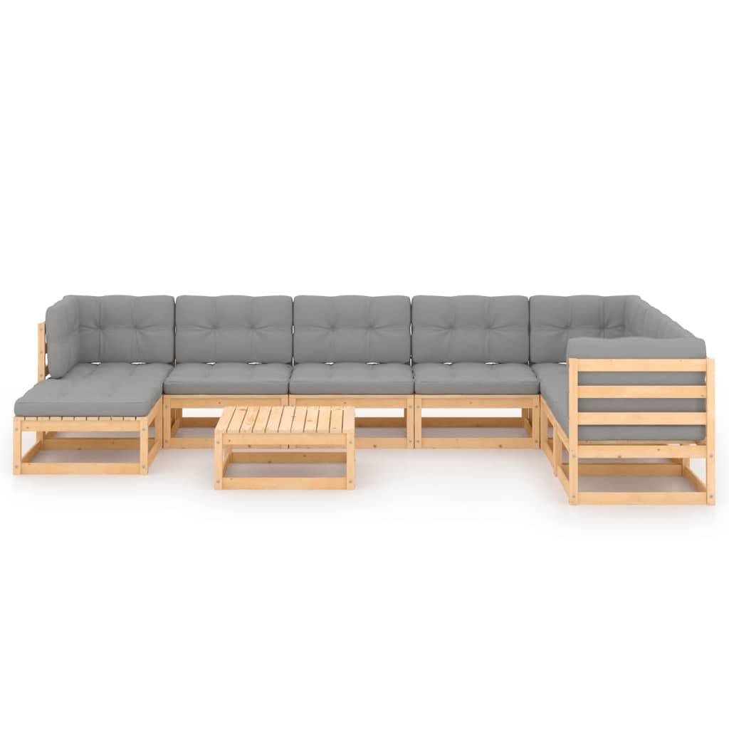 vidaXL 9-tlg. Garten-Lounge-Set mit Kissen Massivholz Kiefer