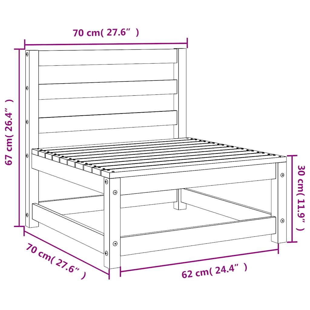 vidaXL Gartensofas ohne Armlehnen 3 Stk. Weiß 70x70x67 cm Kiefernholz