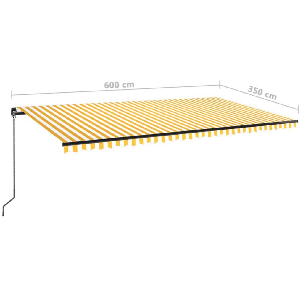vidaXL Markise Manuell Einziehbar mit LED 600x350 cm Gelb & Weiß