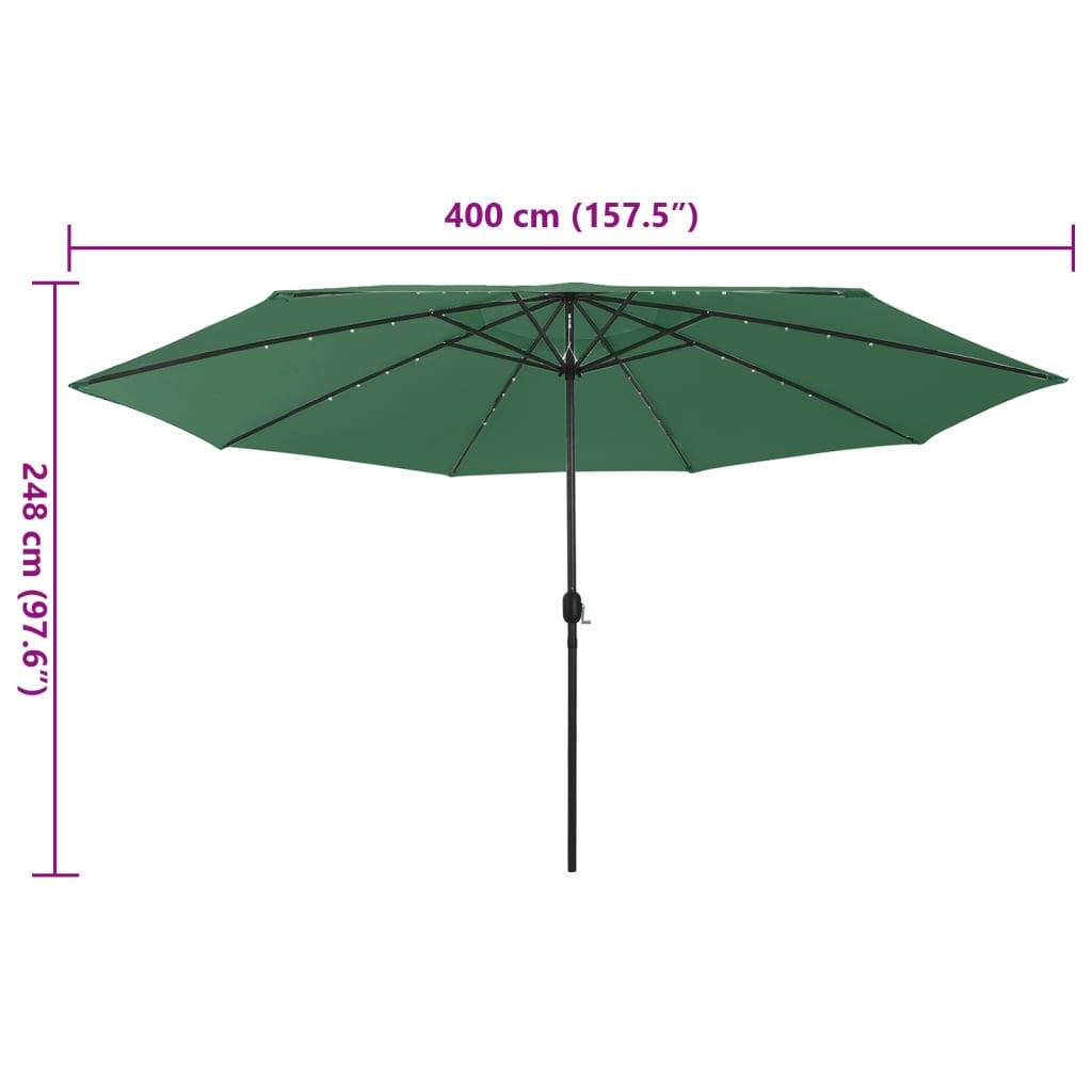 vidaXL Sonnenschirm mit LED-Beleuchtung 400 cm Grün