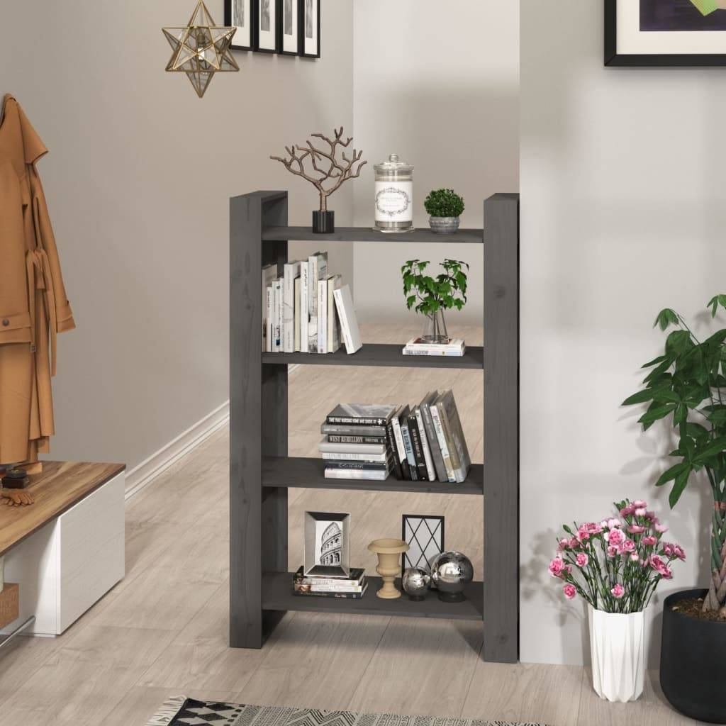 vidaXL Bücherregal/Raumteiler Grau 80x35x125 cm Massivholz Kiefer