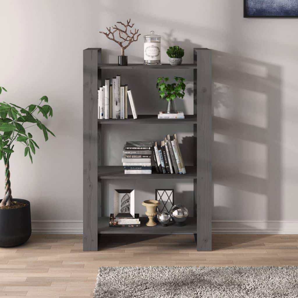 vidaXL Bücherregal/Raumteiler Grau 80x35x125 cm Massivholz Kiefer