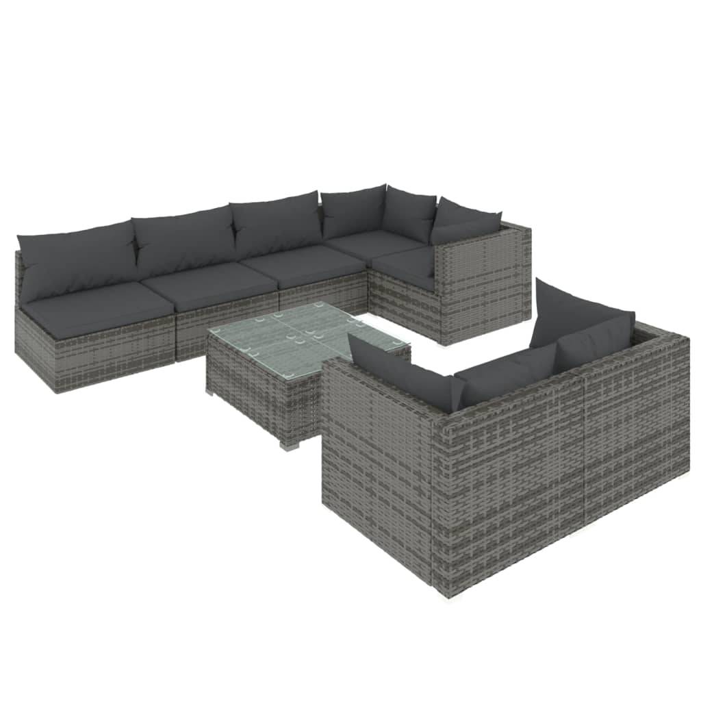 vidaXL 8-tlg. Garten-Lounge-Set mit Kissen Grau Poly Rattan