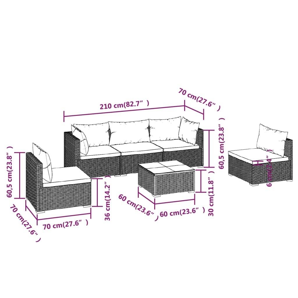 vidaXL 6-tlg. Garten-Lounge-Set mit Kissen Poly Rattan Schwarz