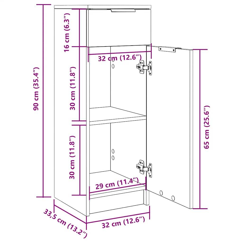 vidaXL Badschrank Weiß 32x34x90 cm Holzwerkstoff